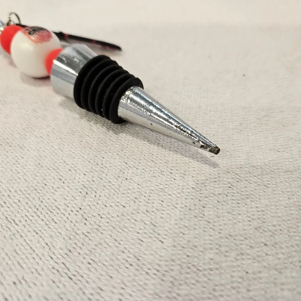 True Crime Red & White Bead Wine Bottle Stopper with Knife Charm